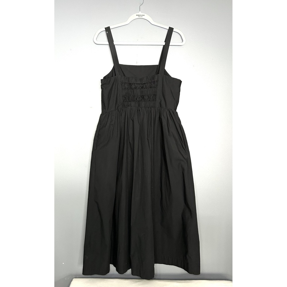 A New Day Dress Womens L Black Square Neck Smocked Midi Sundress Pockets Cotton - Picture 6 of 15